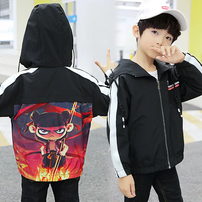 

2019 New Style Cool tong jia ke BOY'S Fall And Winter Clothes Middle And Large Children Nezha Hooded Coat Childrenswear