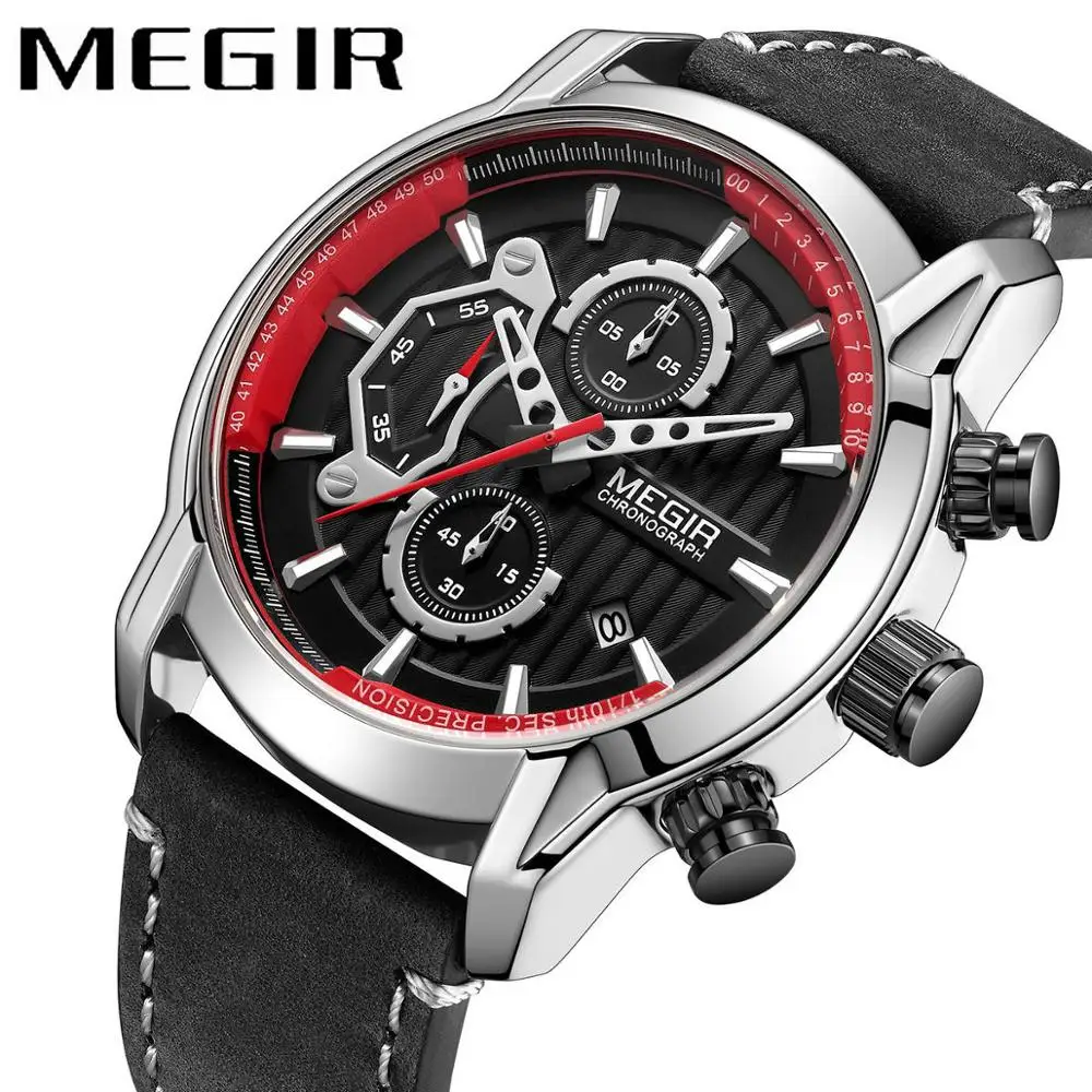 

MEGIR Fashion Casual Quartz Watch Men Auto Date Chronograph Sports Mens Watches Top Brand Luxury Leather Analog Clock Waterproof