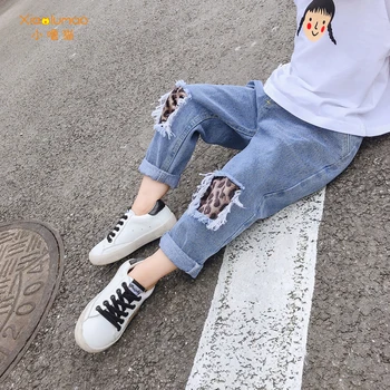 

Jeans for children leopard jeans with holes baby boy jeans pants kids denim Pants for girls school trousers wholesale clothing