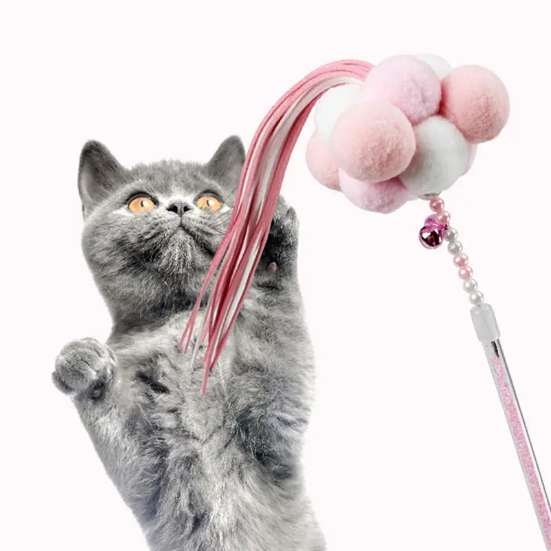 1 шт., игрушка для питомцев, кошек, Дразнилка для кошки, котенок, игрушка-трость, сказочный шар, колокольчик, кисточки, Интерактивная палочка, товары для кошек