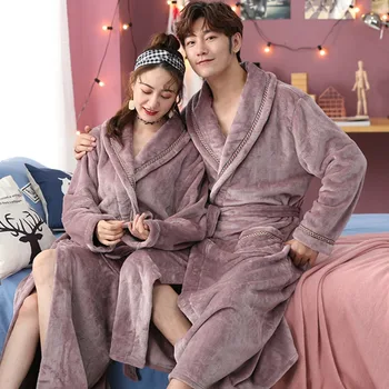 

Winter Kimono Bathrobe Gown Coral Fleece Robe Thick Women Flannel Nightwear Loose Intimate Lingerie Casual Nightdress Sleepwear
