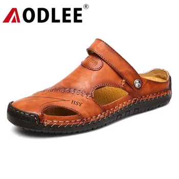 

Sandals Men Summer Genuine Leather Walking Shoes Men Beach Shoes Plus Size Soft Outdoor Beach Sandal Slipper Dropshipping AODLEE