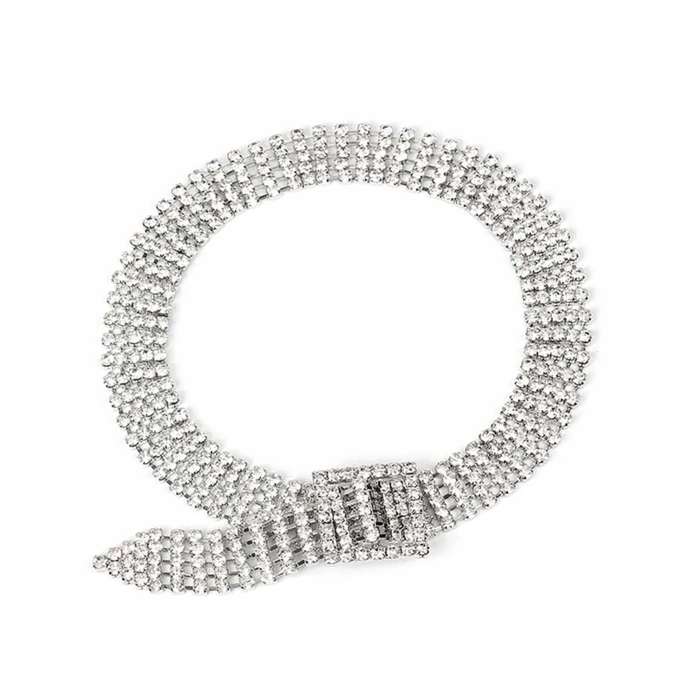 40.5cm silver Мода Полный Чокер-подвеска со стразами браслет для женщин Bijoux блестящие кнопочные ожерелья Модные эффектные ювелирные изделия вечерние подарок - Окраска металла: 40.5cm silver