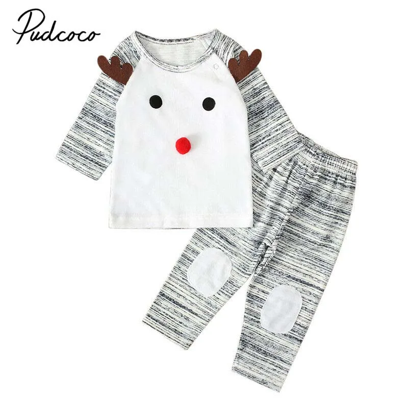 

2019 Baby Spring Autumn Clothing 2PCS Cute Christmas Clothes Toddler Baby Boy Girl Reindeer Tops+Pants Long Sleeve Outfits 0-24M
