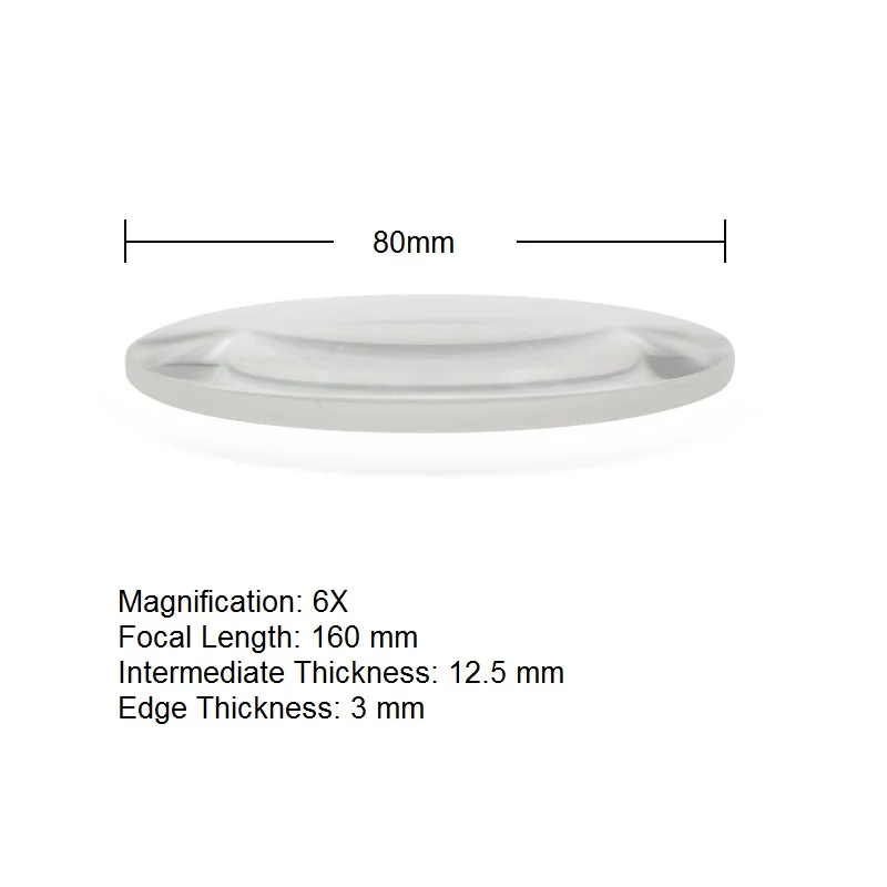 K9 Physics Optical Double Convex Lens 6X Magnifying Glass HD 80 mm Lenticular Lens Projector Physics Experimental Accessories