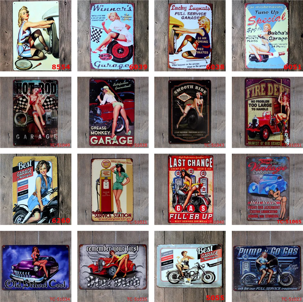 Vintage Metal Tin Sign Of Grease Monkey Garage Special Sexy Lady Repair