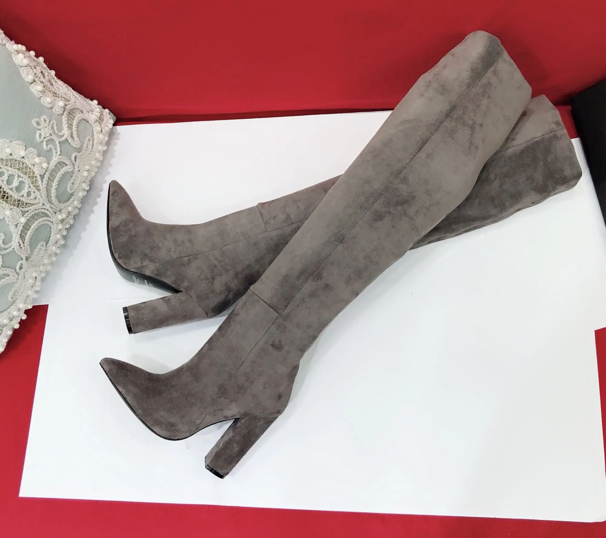 style 16 Emma king/женские ботинки новые ботинки до середины икры со складками Женская замшевая обувь с круглым носком на толстом каблуке; модная зимняя женская обувь; Цвет черный, коричневый - Цвет: style 16