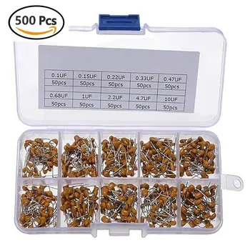 

500 Pcs / set Multilayer Ceramic Capacitor Selection Kit 10 Values 0.1 uF-10 uF (104 ~ 106) Ceramic Capacitor Set