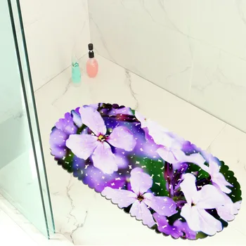 

Flower Green Plant Printed Bathroom Mat Kitchen Non-slip Door Rug Swimming Pool Bath Carpet PVC Hollow Suction Cup Foot Pad