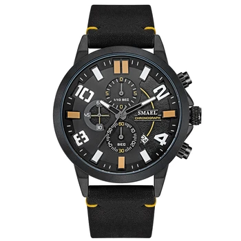 

SMAEL Quartz Wrist Watch Double Dial Scale Leather Band Waterproof Fashion Casual Men's Clock Hodinky Ceasuri Relogio Masculino
