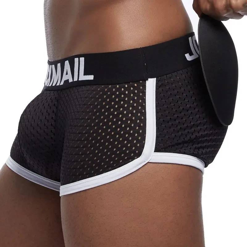 Черный JOCKMAIL, Фирменное Сексуальное мужское нижнее белье, хипстер, спереди и сзади, мужское мягкое подтягивающее нижнее белье с дышащей сеткой, улучшенное нижнее белье, мужские боксеры - Цвет: Черный