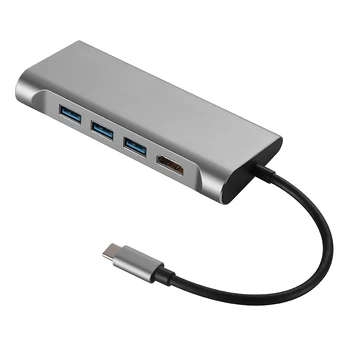 

Multi-function Laptop Docking Stations 6 in 1 USB3.1 High Speed Type-C Hub USB-C to 4K HDMI Rj45 Gigabit Network PD Hub