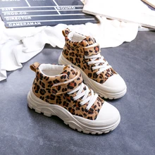 Детская обувь для мальчиков и девочек повседневная обувь с модным леопардовым принтом; удобная обувь с высоким берцем обувь, детские кроссовки с леопардовым принтом Кроссовки