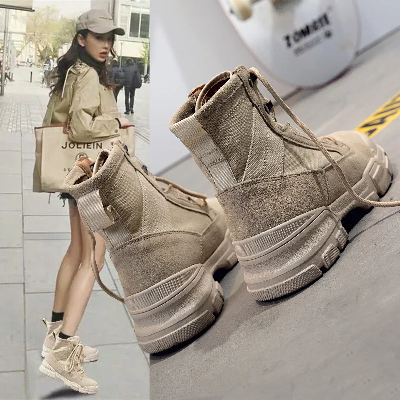 

Martin Boots and Women's Autumn and Winter New Korean Version of Leather High Bottom and Cotton Warm Women's Shoes