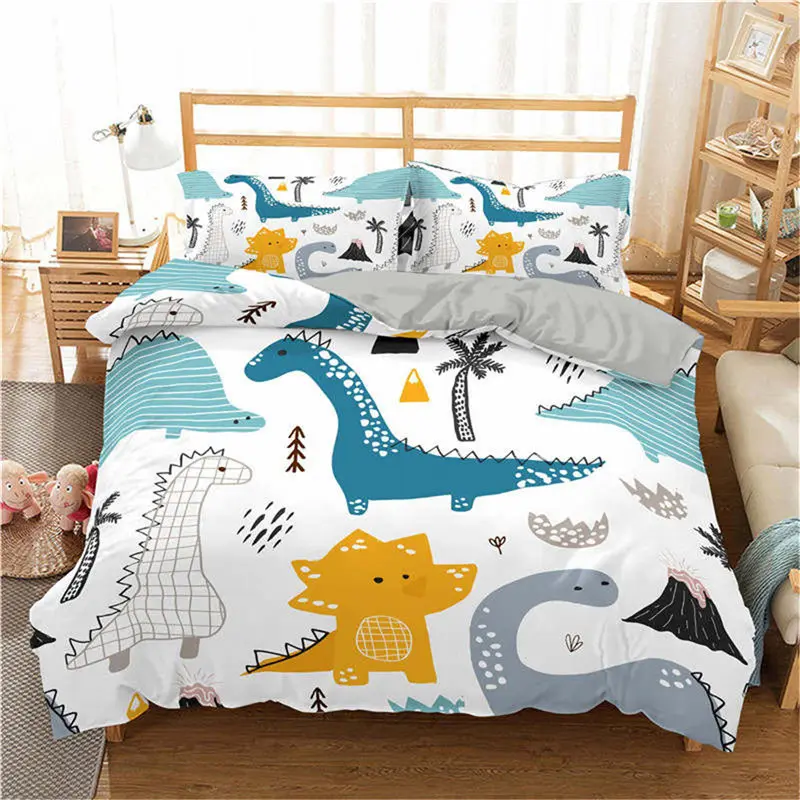 Hot Selling 3d Dinosaur Family Bedding Set For Kids Cartoon Printed Bed Cover Single Boys Duvet Cover Set Single Size Bedclothes 