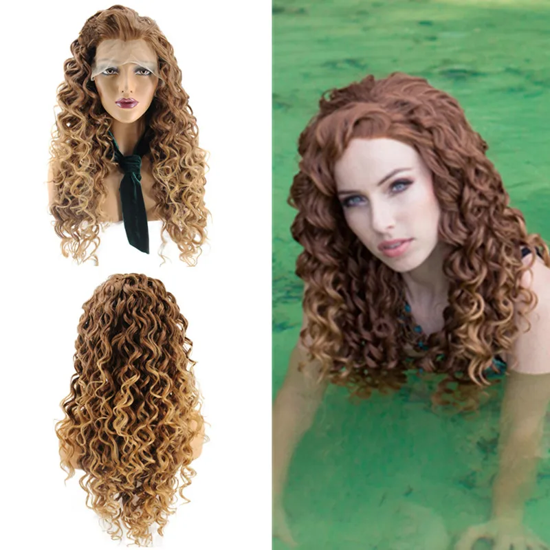 G1611197 Ebingoo Hair cap+ высокотемпературное волокно натуральный длинный кудрявый платиновый блонд синтетический парик на кружеве с бесплатной частью - Цвет: G1611197