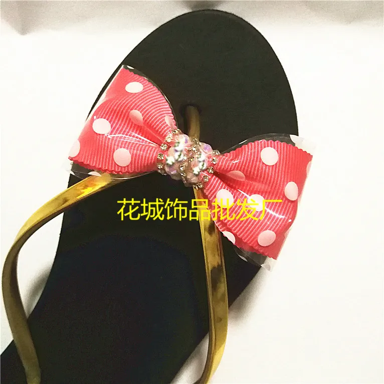 

New Style Plastic Slipper Flower Dots Ribbon Bow Clothing Barrettes Decorations