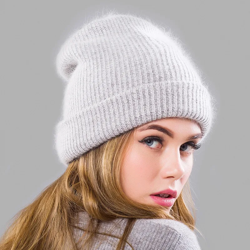 Gorros Mujer invierno, зимние шапки для женщин, модные повседневные теплые шапки, Ангорский кролик, вязаная шапка, женская маленькая шапка-ведро - Цвет: G