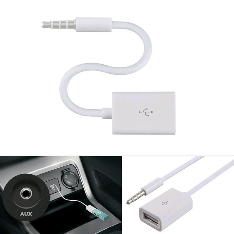Universal 3.5mm Male AUX Audio Plug Jack To USB 2.0 Female Converter Cable Car MP3 Cord Line White Mini Portable Car Accessories audio cable