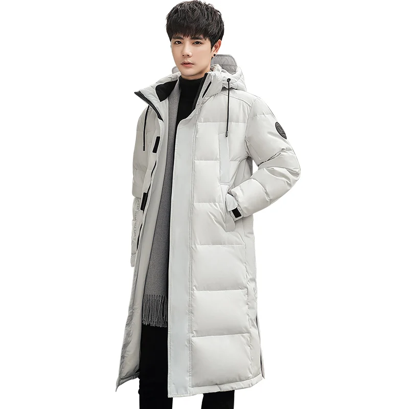 Men's new 2021 plush and thick casual fashion long white duck down down jacket windproof and snow proof travel brand warm coat