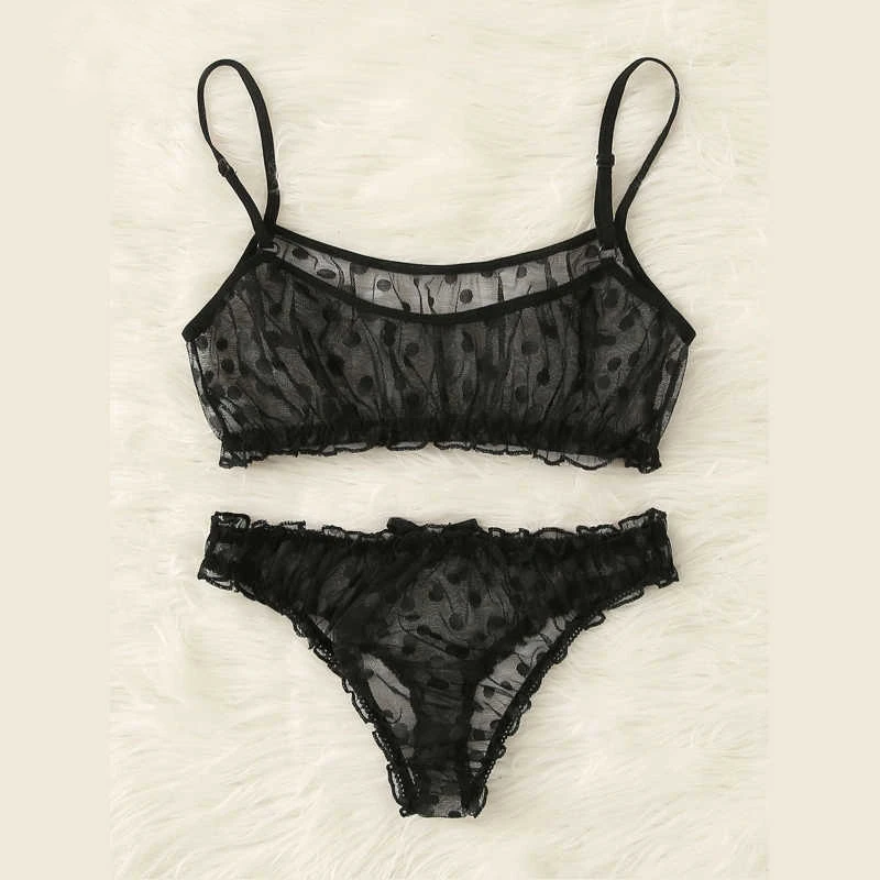 Комплект женского прозрачного сексуального нижнего белья однотонный топ на