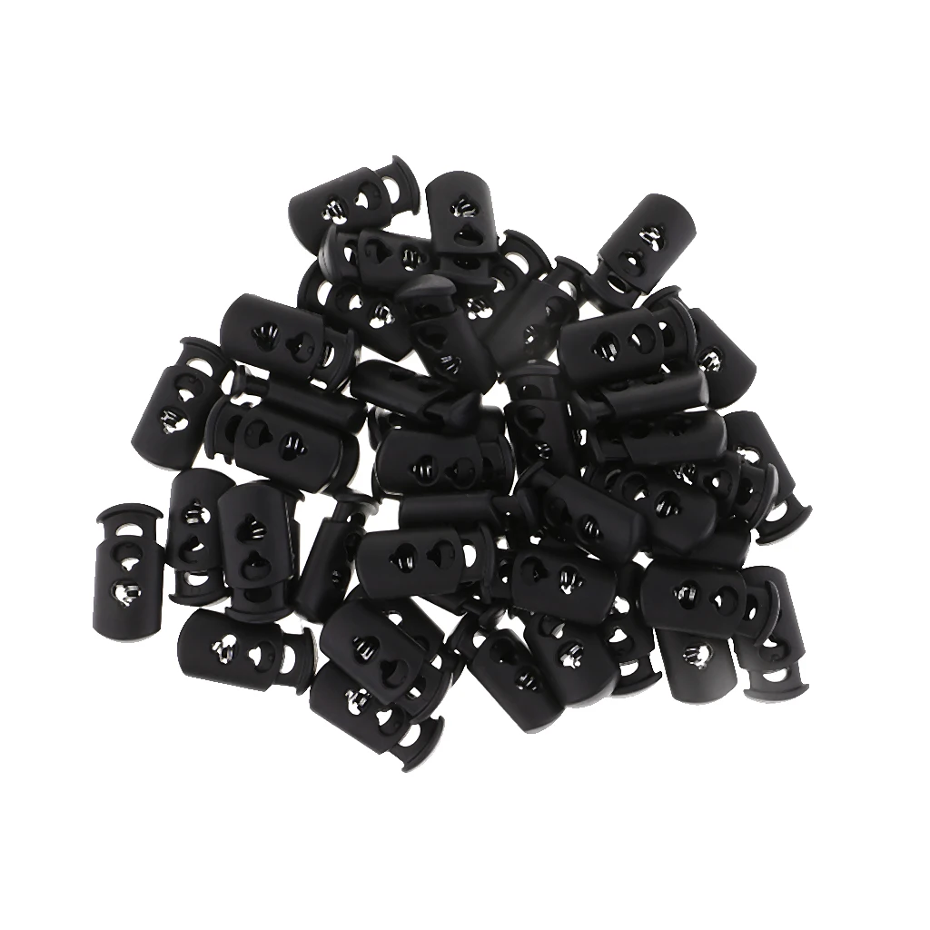 50pcs Cord Stopper With Spring 2-hole Cord End Pieces End Pieces Non-slip, Black