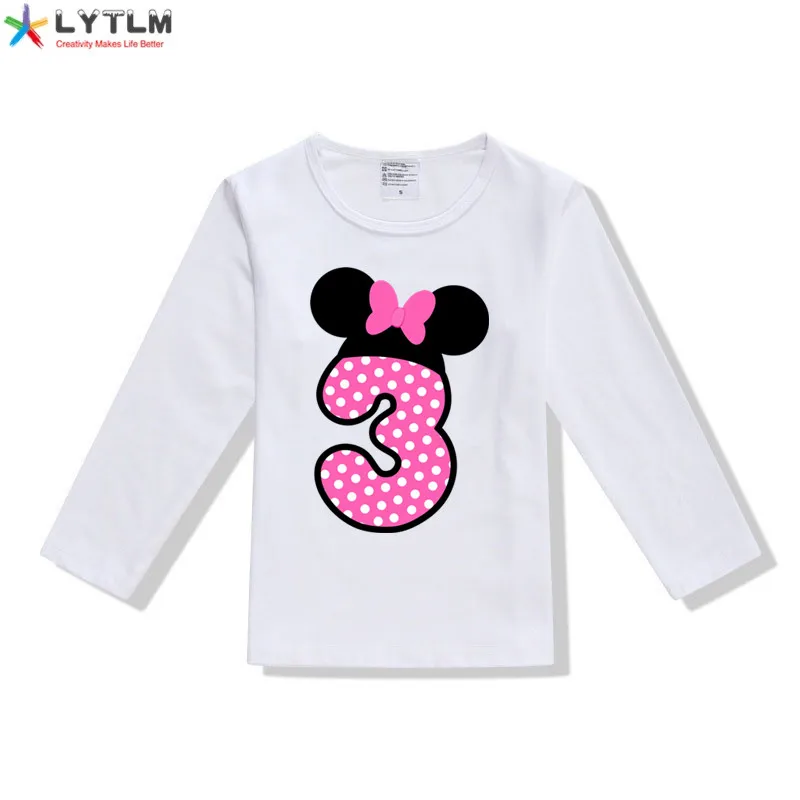 LYTLM рубашки для маленьких девочек топы для девочек 5-9 лет, футболка с длинными рукавами и рисунком детская одежда с дизайном «Микки», Детская футболка Anniversaire Enfant - Цвет: CX White