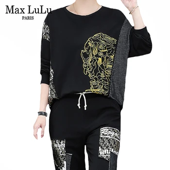 

SOUL OF TIGER European Designer 2020 Autumn Womens Printed Tops And Pants Punk Vintage Suits Embroidery Casual Two Pieces Sets