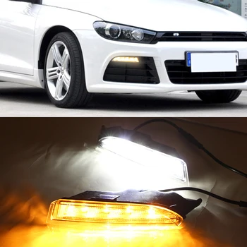 

1 Pair LED DRL Daytime Running Lights with Flow Turnnig Yellow Signal For VW Volkswagen Scirocco R Line 2010 2011 2012 2013 2014