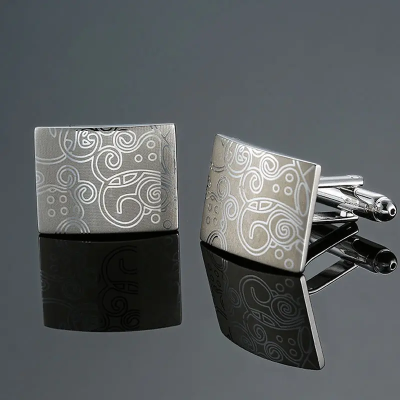 Crystal Cufflinks Brass Material Silvery Laser Pattern Building Block Cufflink Men's French Shirt Cufflinks