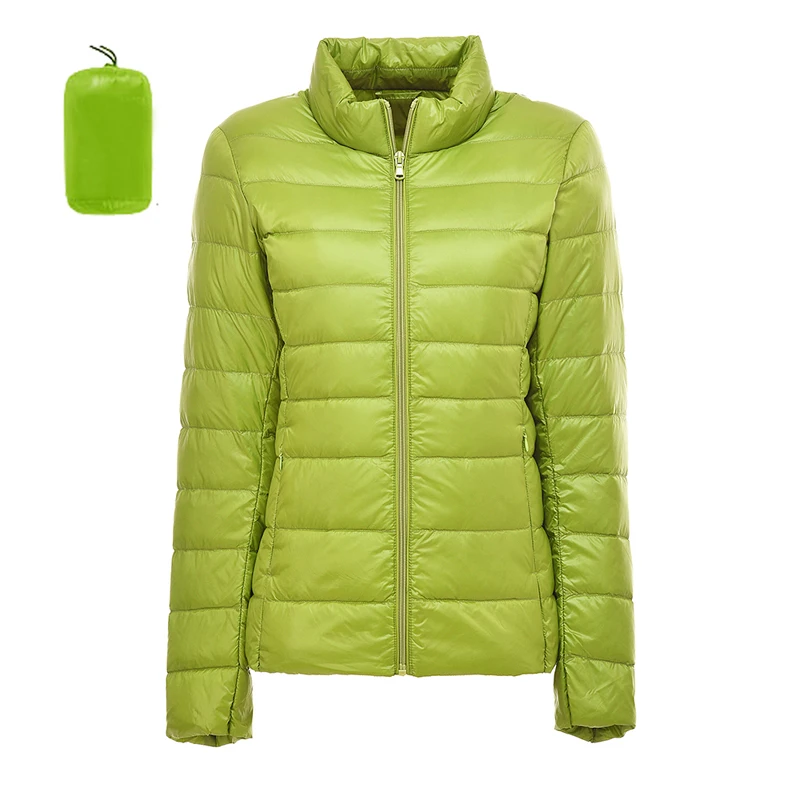 Женская ультра легкая пуховая теплая куртка с капюшоном, облегающая парка с длинным рукавом, Женская однотонная портативная верхняя одежда, зимнее пальто - Цвет: B green