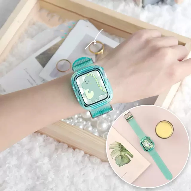 Newest Clear Band + Case for Apple Watch Series 7 6 SE 5 4 44mm 42mmTransparent for iwatch Strap 3 2 1  38mm 40mm Plastic Strap INS Green