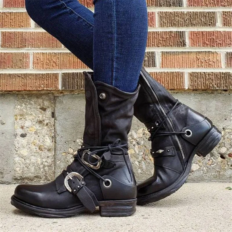 Plus size women's boots 2020 autumn winter belt buckle thick heel women riding boots fashion casual women's shoes Chelsea boots