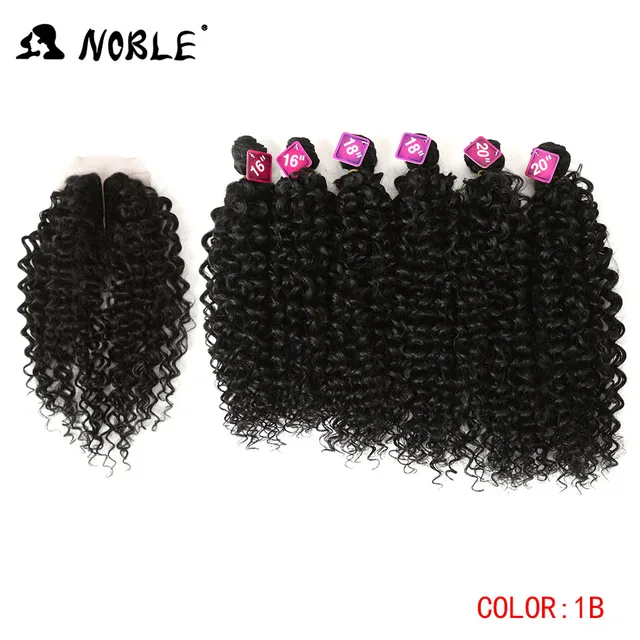 Noble Synthetic Hair Weave 16-20 inch 7Pieces/lot Afro Kinky Curly Hair Bundles With Closure African lace For Women hair Extensi 1B