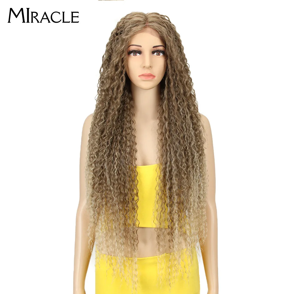 Благородные волосы синтетический парик кудрявый Высокая температура волокна волос 38 дюймов натуральный блонд синтетические парики на кружеве для черных женщин - Цвет: T12-613F