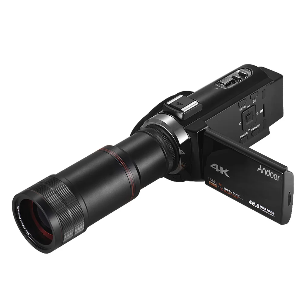 Andoer 4K HD Цифровая видеокамера DV 16X цифровой зум " сенсорный экран ночного видения с 2 батареями+ 8X телеобъектив