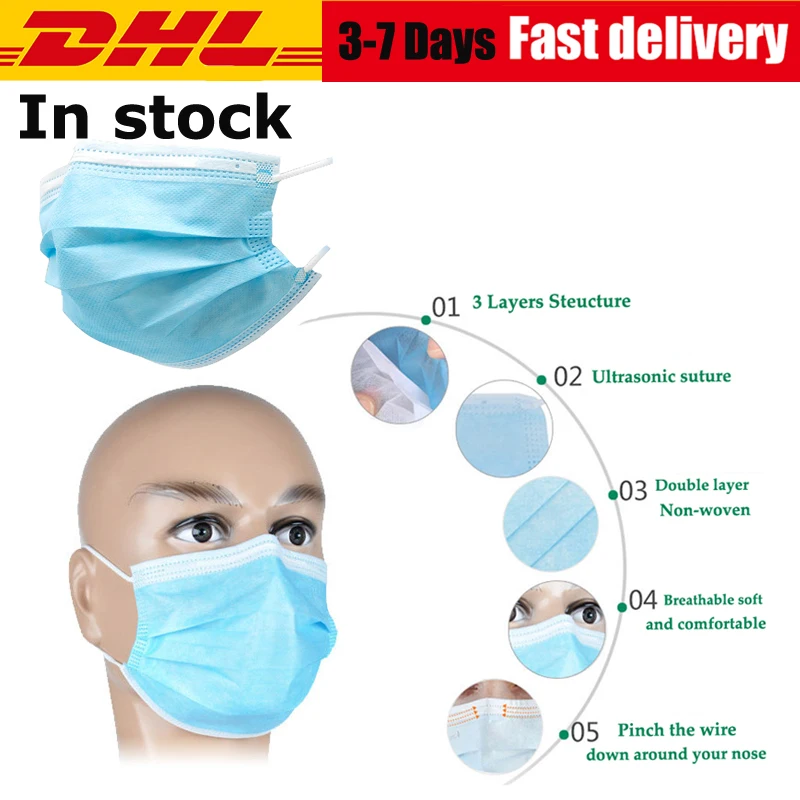 

Fast delivery Hot Sale Disposable Mask 3 Layers Filter Dustproof Earloop Face Non-woven Melt Blown Masks Daily Protective