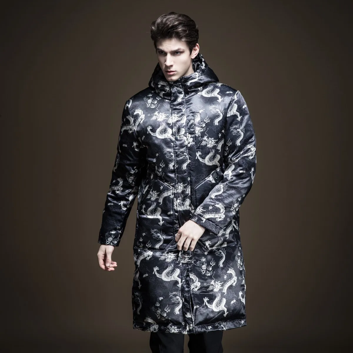 Sobretudo Top Fashion Pinli Product Made The New Autumn In Men's Long Hooded Printing Down Jacket Coat B193508173