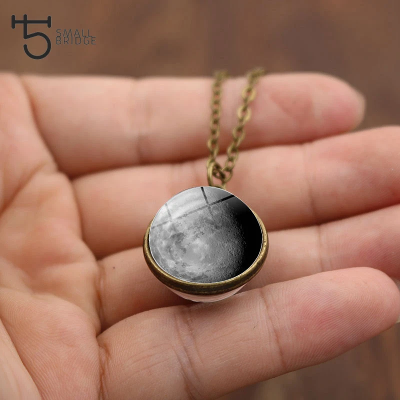 

12mm Nepal Handmade moon crystal beads pendent For Women charm long vintage metal necklace for jewelry making M101