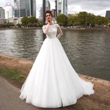 Vestido de Novia de manga larga con perlas y cristales de perlas de calidad 2020