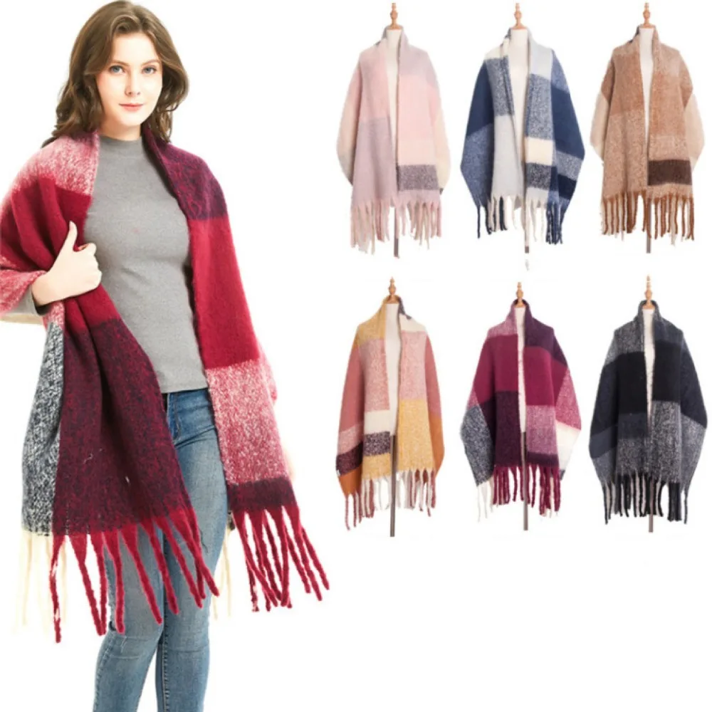 Кашемировый шарф осень зима плед теплый женский шарф широкие решетки шали женский пашмины леди одеяло обертывания палантин