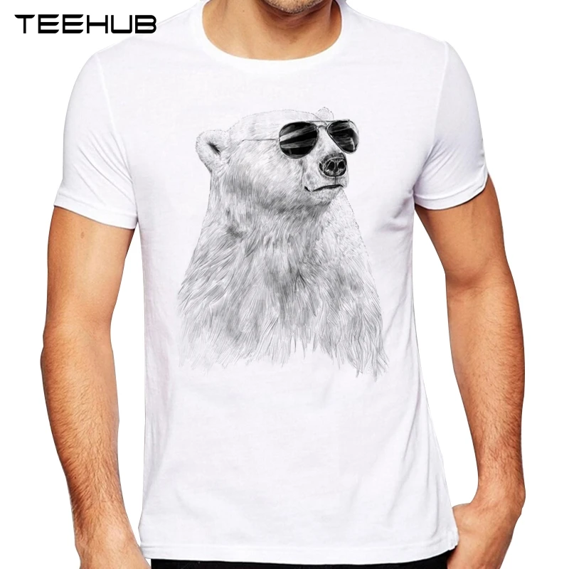 

TEEHUB Men's New Fashion Glasses Bear Design Short Sleeve T-Shirt Cool Printed Tops Hipster Tee Shirts