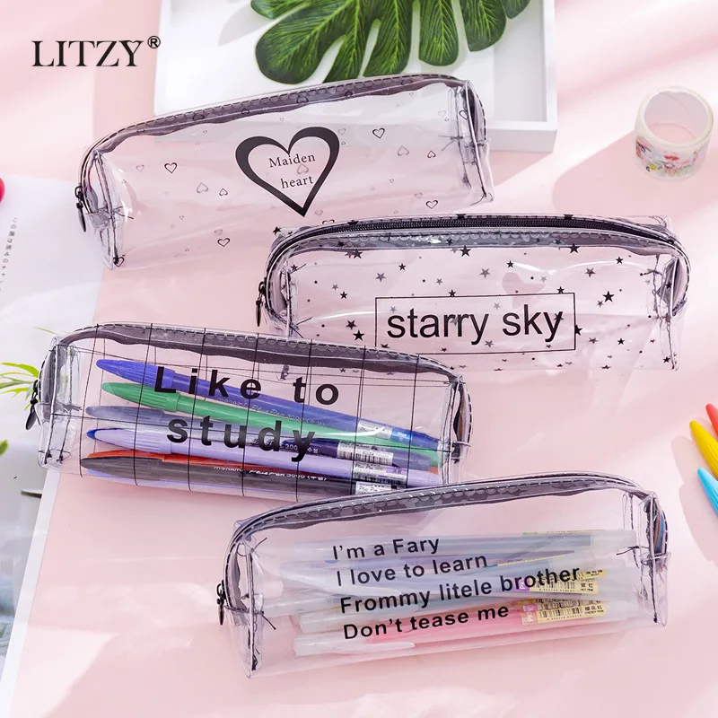 

Plaid Pencil Bag Cute Pencil Case Creative PVC Pen Box Kawaii Transparent Pencil Bag Kids Gift School Office Stationery Supplies