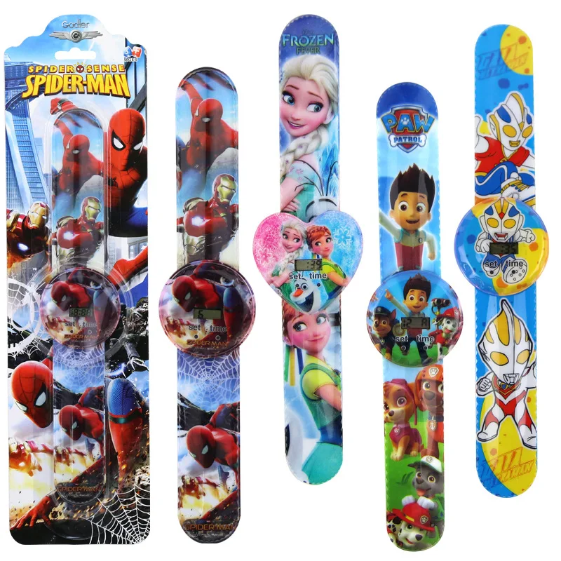 

Mickey Mouse Digital Wristwatch Frozen Princess Spiderman Children's Cartoon digital Snap Ring Watch Boy and Girl Creative Watch