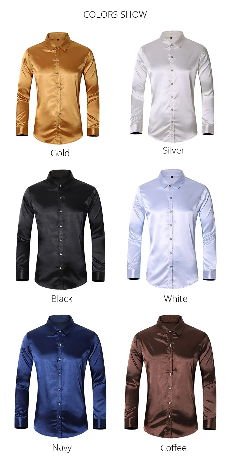 pink short sleeve shirt 45KG-120KG Mens Luxury Gold Shirt Long Sleeve Regular Fit Button Down Social Emulation Silk Black White Shirts 5XL 6XL 7XL short sleeve shirts & tops