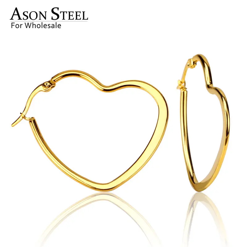 Gold ASON стальные серьги в форме сердца, золотые/серебряные, размер 25 мм/35 мм/45 мм, большие серьги из нержавеющей стали, Женские аксессуары для влюбленных - Окраска металла: Gold