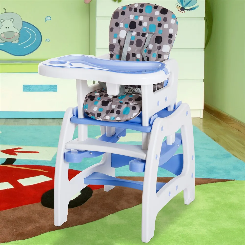 Blanco y Azul HOMCOM Trona para Beb/é 3 en 1 Convertible en Silla Mercedora y Silla+Mesa con Cintur/ón de Seguridad