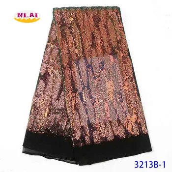 

New Arrival Embroidery African Mesh Lace Fabrics Sequins Lace Fabrics Gold Sequence Laces Fabric For Nigerian Net Lace NA3213B-3