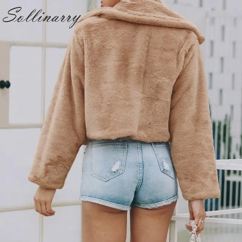 Sollinarry/уличная одежда из искусственного меха, короткие пальто для женщин с длинным рукавом, теплые осенне-зимние куртки, пальто, элегантная верхняя одежда, большие размеры