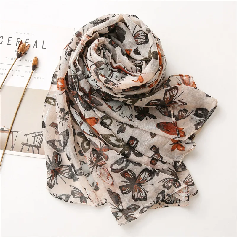 

2021 новые Для женщин Шарф С Рисунком бабочки хлопковые шарфы шали